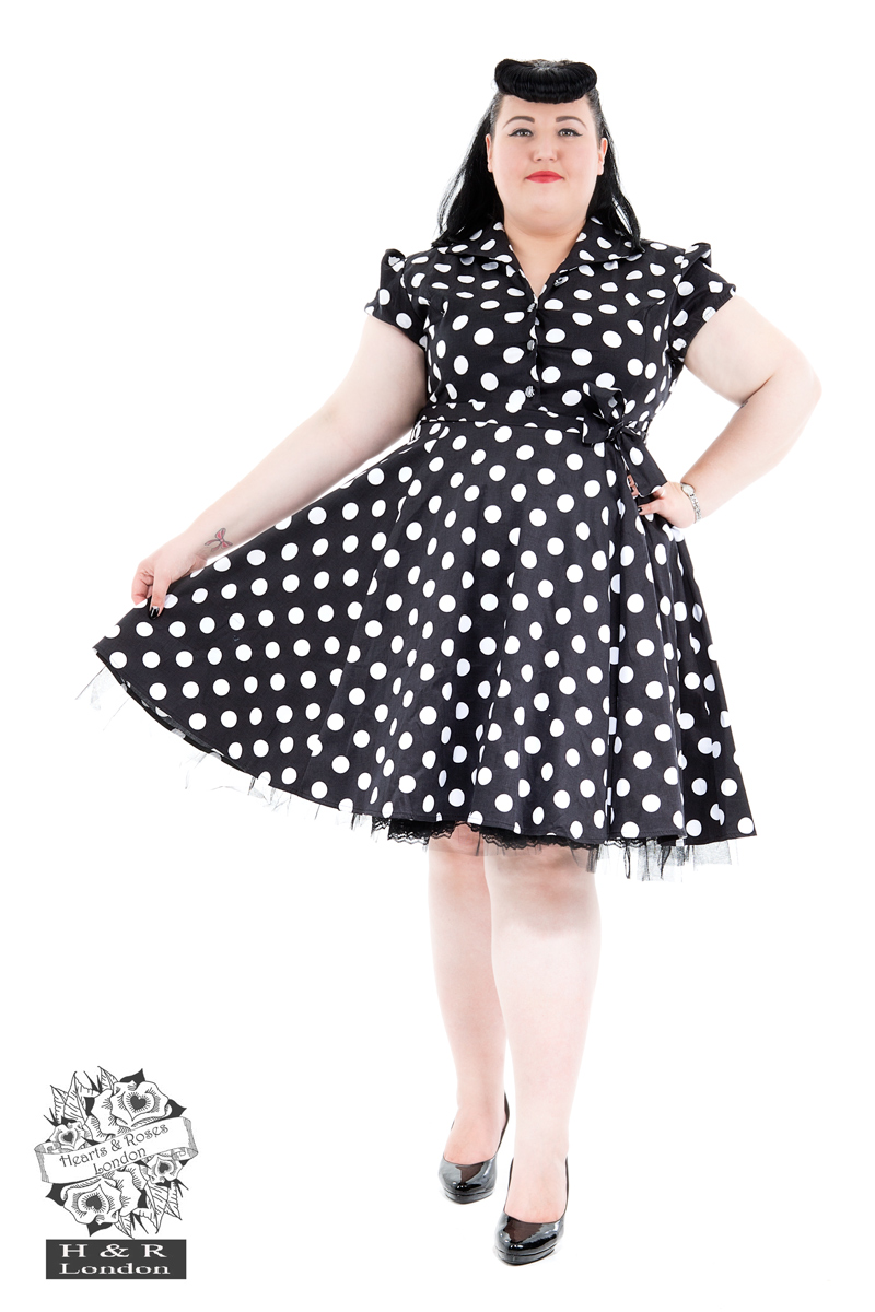 Black White Large Polka Dot Swing Dress